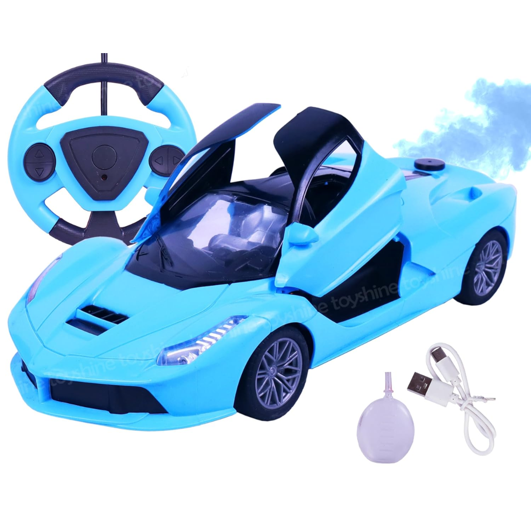 (Random color) 1:16 Scale Remote Control Rechargeable Racing Car – Booster Spray & Opening Doors