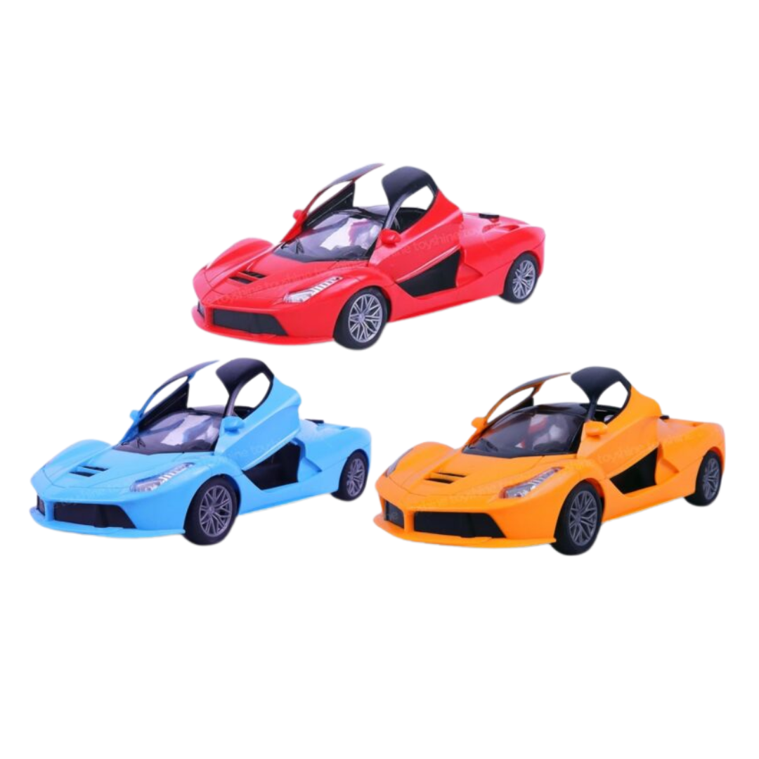 (Random color) 1:16 Scale Remote Control Rechargeable Racing Car – Booster Spray & Opening Doors