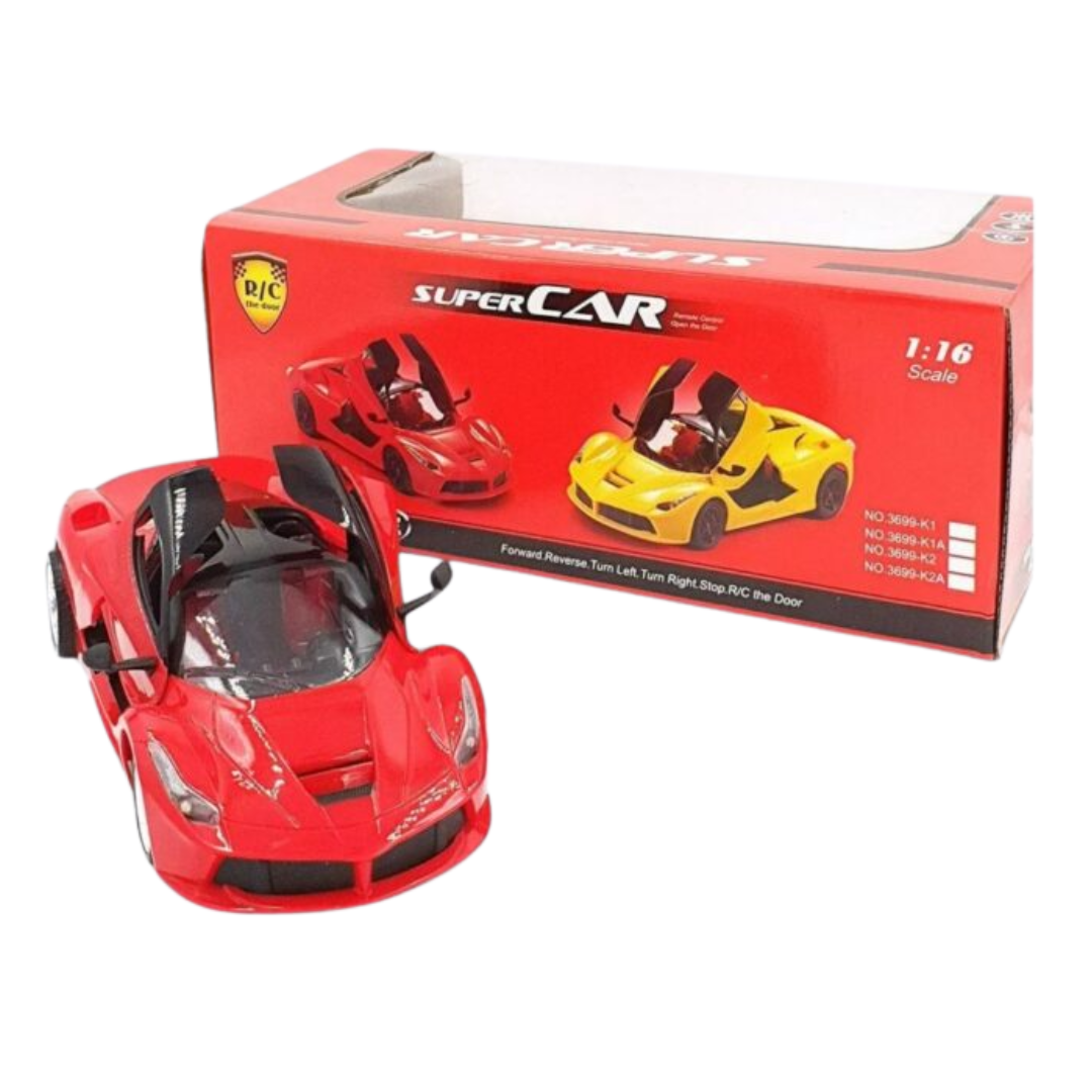 (Random color) 1:16 Scale Remote Control Rechargeable Racing Car – Booster Spray & Opening Doors