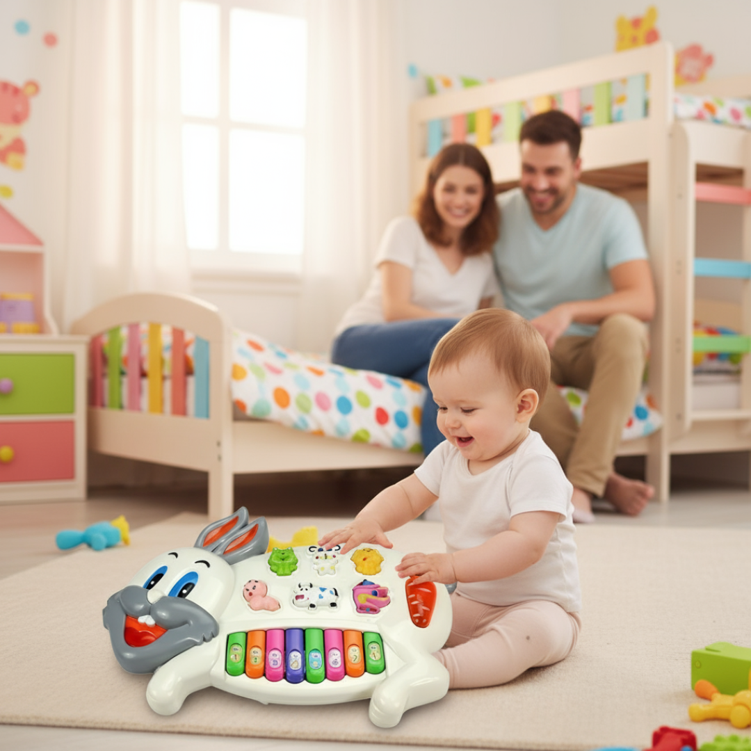 [Random color] Rabbit Musical Piano with 3 Modes, Flashing Lights & Sounds