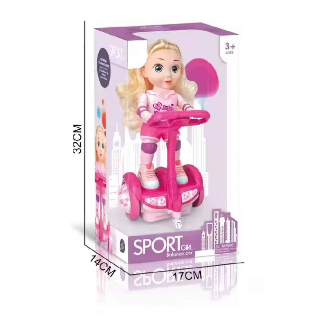 [Random color] Scooter Girl Toy with Lights & Music – Moving Dancing Doll with Colorful LED & Sound
