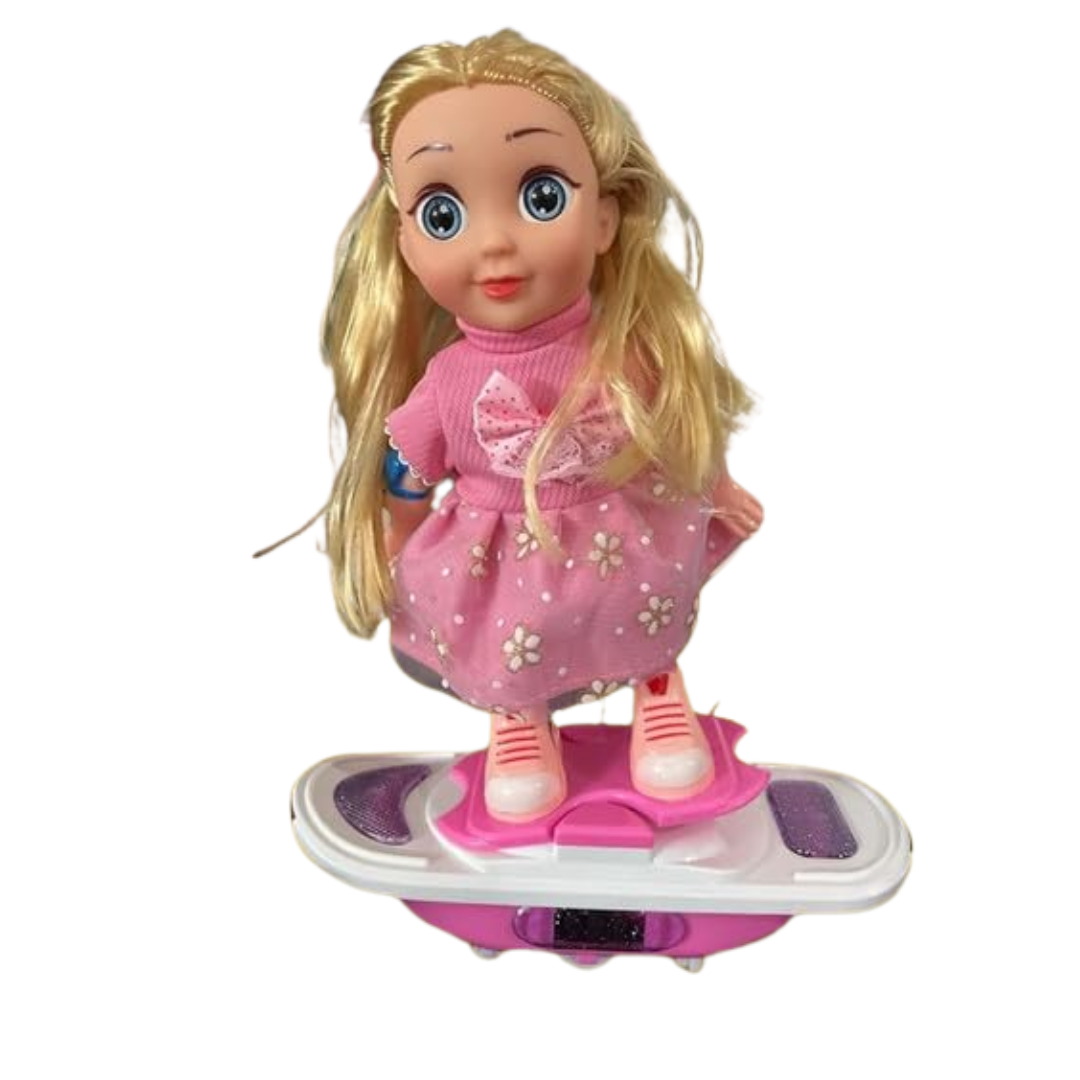 [Random color] Skateboard Girl Toy with Lights & Music – Moving Dancing Doll with Colorful LED & Sound