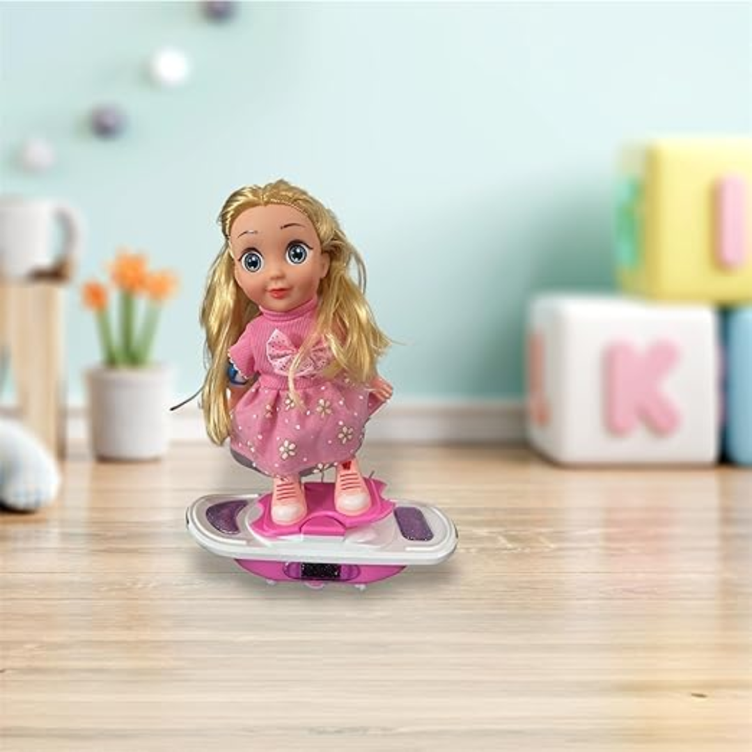[Random color] Skateboard Girl Toy with Lights & Music – Moving Dancing Doll with Colorful LED & Sound