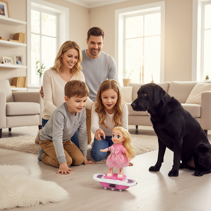 [Random color] Skateboard Girl Toy with Lights & Music – Moving Dancing Doll with Colorful LED & Sound