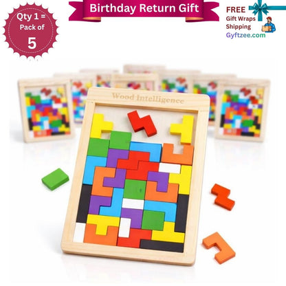 [Return Gift, Pack of 5] Wooden Tetris Brain Puzzle [3-8 years]