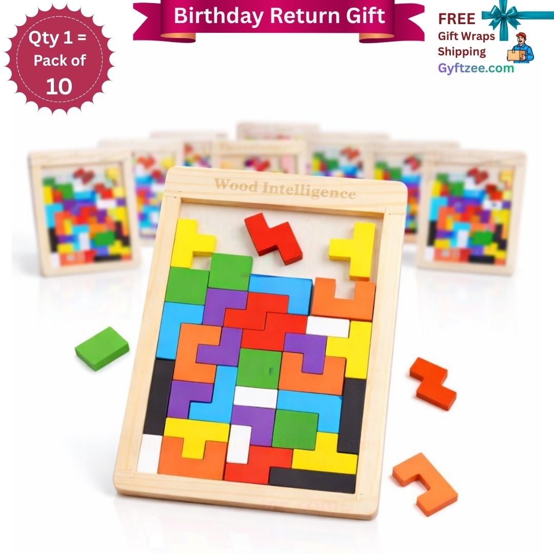[Return Gift, Pack of 10] Wooden Tetris Brain Puzzle [3-8 years]