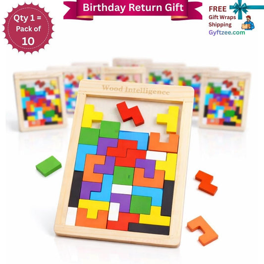 [Return Gift, Pack of 10] Wooden Tetris Brain Puzzle [3-8 years]