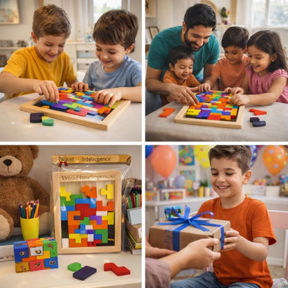 [Return Gift, Pack of 10] Wooden Tetris Brain Puzzle [3-8 years]