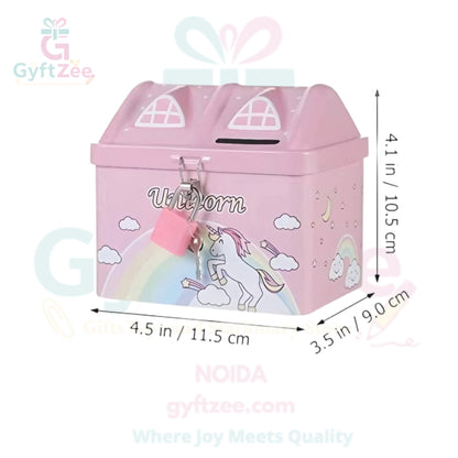 (Random color) Unicorn House Piggy Bank with Lock & Key | Return Gift