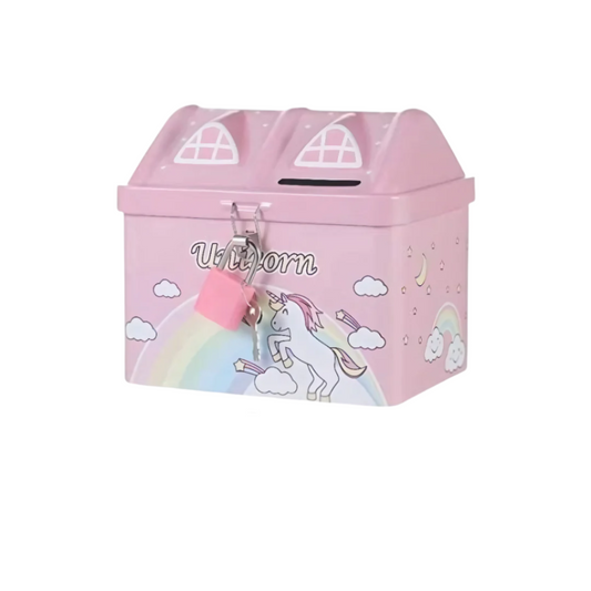 (Random color) Unicorn House Piggy Bank with Lock & Key | Return Gift