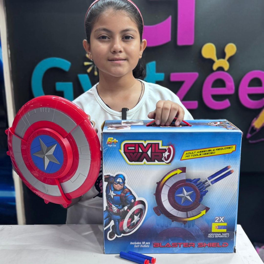 Space Battle Cannon Shield Toy Gun – Captain America Soft Bullet Blaster with Shield