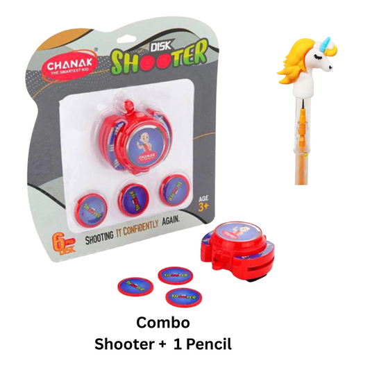 [Random design 2 Pencil] PLUS Hand Disc Shooter Toy for Kids – Superhero Style Wrist Launcher with Flying Discs