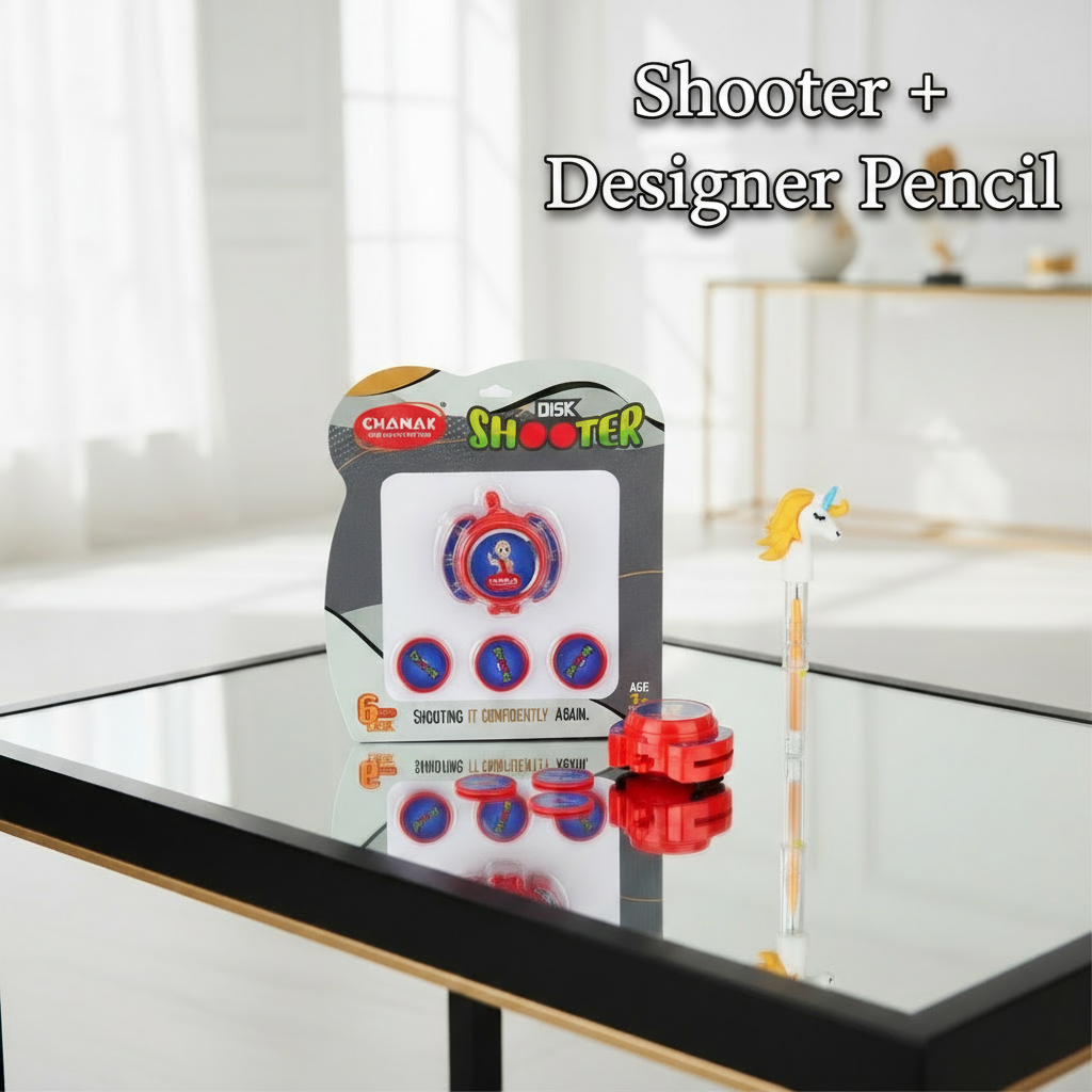 [Random design 2 Pencil] PLUS Hand Disc Shooter Toy for Kids – Superhero Style Wrist Launcher with Flying Discs