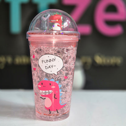 Transparent Glass Sipper for Girls – 500ml, Leak-Proof (Random Color)