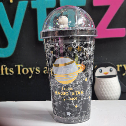 Transparent Glass Sipper for Girls – 500ml, Leak-Proof (Random Color)