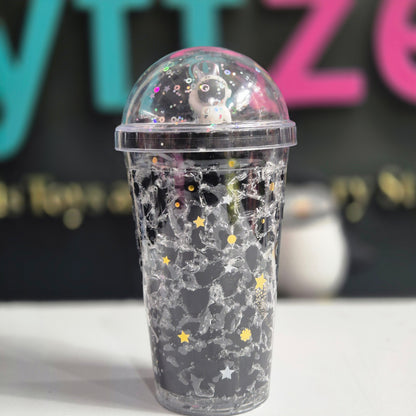 Transparent Glass Sipper for Girls – 500ml, Leak-Proof (Random Color)