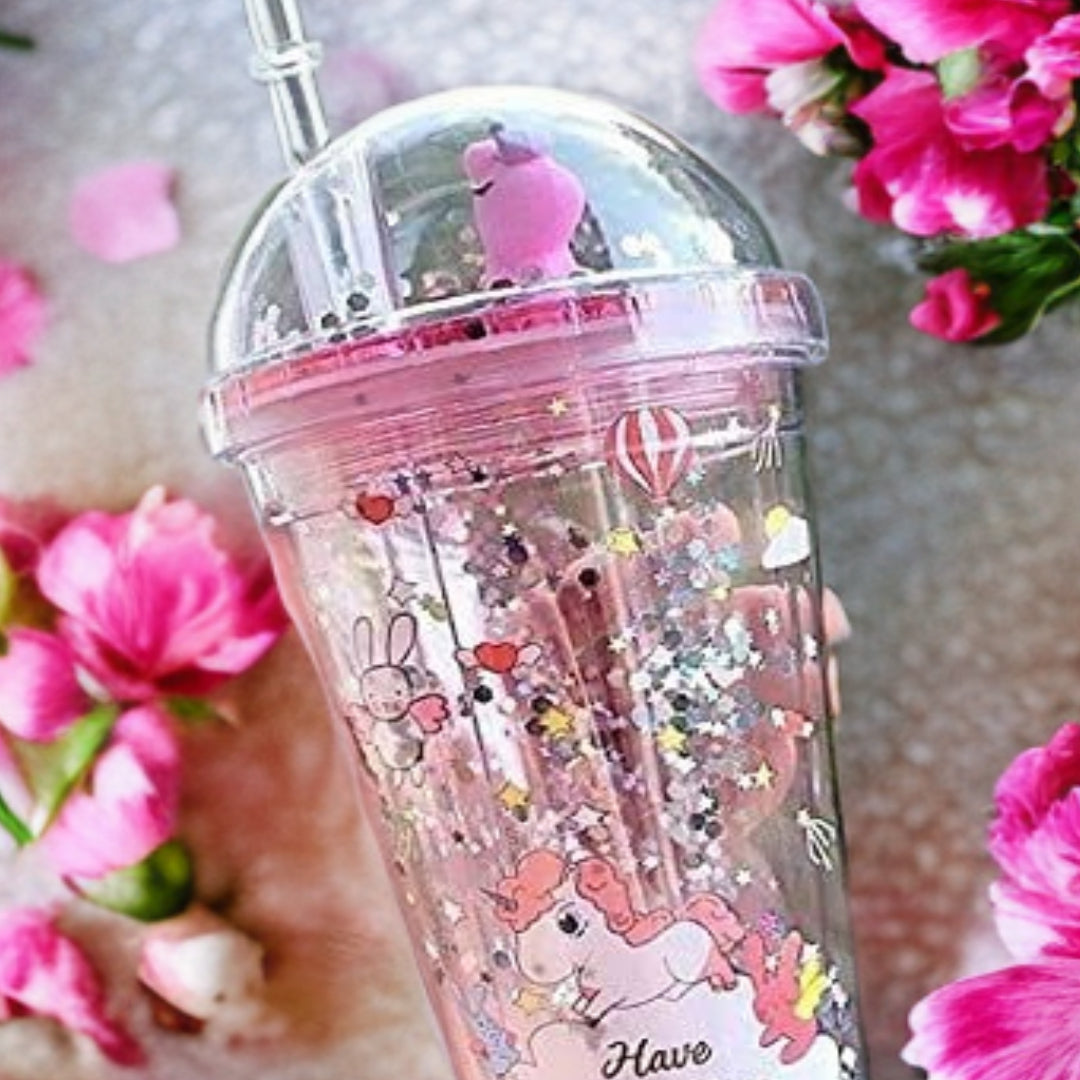 Transparent Glass Sipper for Girls – 500ml, Leak-Proof (Random Color)