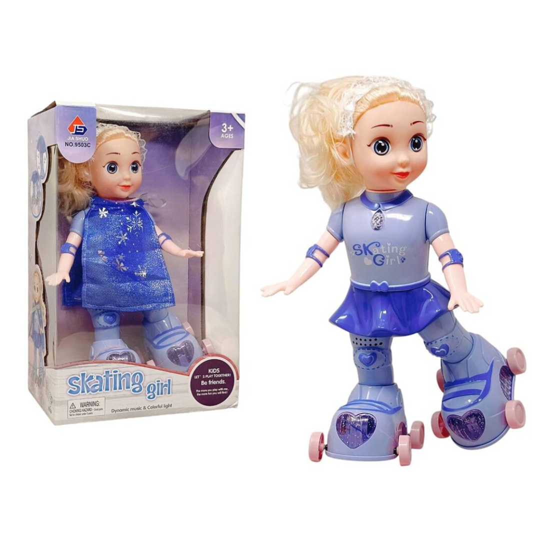 [Random color] Skating Girl Toy with Lights & Music – Moving Dancing Doll with Colorful LED & Sound