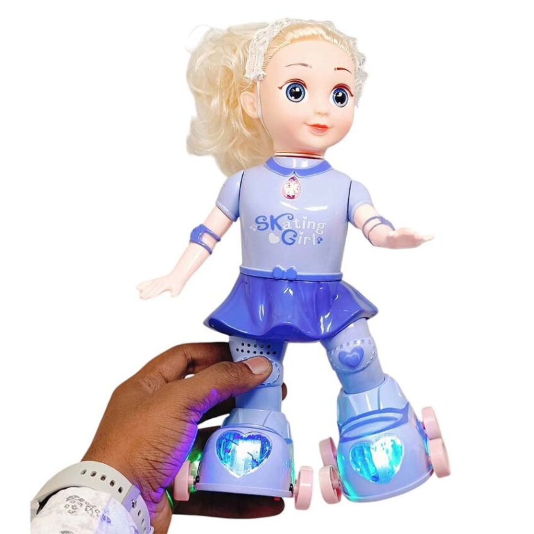 [Random color] Skating Girl Toy with Lights & Music – Moving Dancing Doll with Colorful LED & Sound