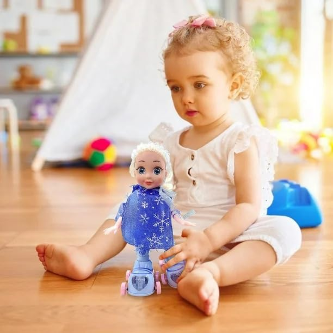 [Random color] Skating Girl Toy with Lights & Music – Moving Dancing Doll with Colorful LED & Sound
