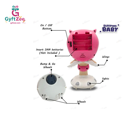 Sleeping Baby Musical Toy with Blinking Eyes, Stand & Rotating Dance Feature – Pink, Ages 3+