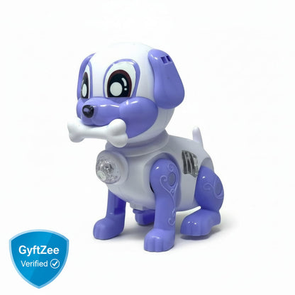 Purple and white tSmart Dog oy dog with a bone on a white background, featuring GyftZee verification badge. Best for Kids age 1-5 years 