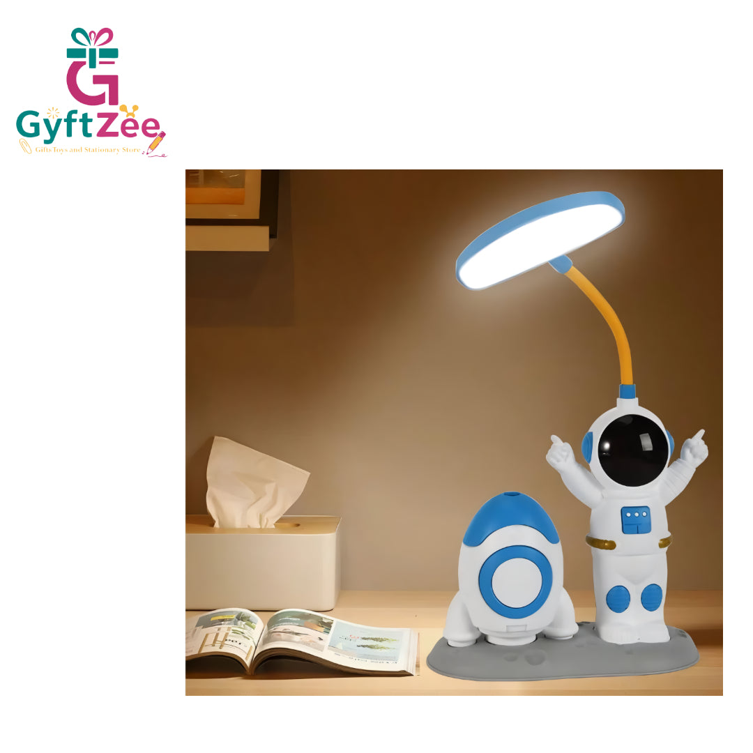 Space Theme USB Rechargeable Astronaut Lamp with Rocket Pencil Sharpener & Pen Holder