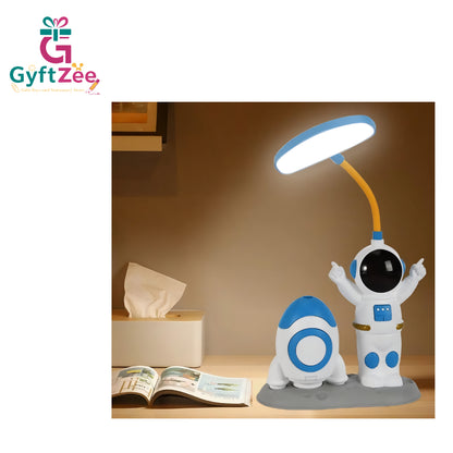 Space Theme USB Rechargeable Astronaut Lamp with Rocket Pencil Sharpener & Pen Holder