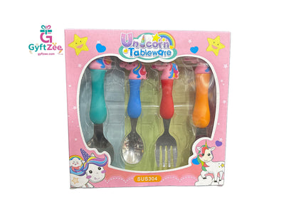 Stainless Steel Unicorn Spoon and Fork Set for Kids – 4-Piece Fete Propz Cutlery Set