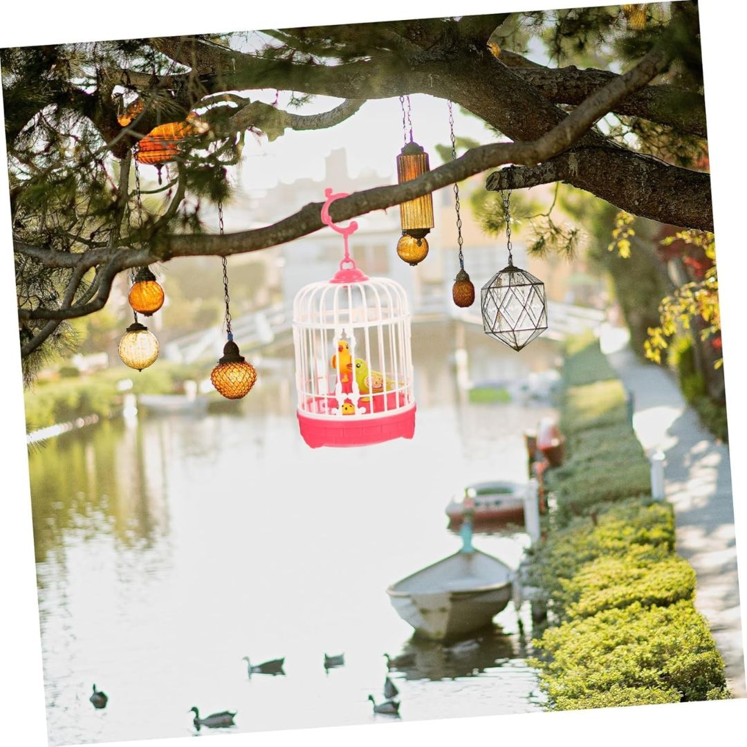 [Random design/colour] Talking Chirping Bird Toy in Hanging Cage