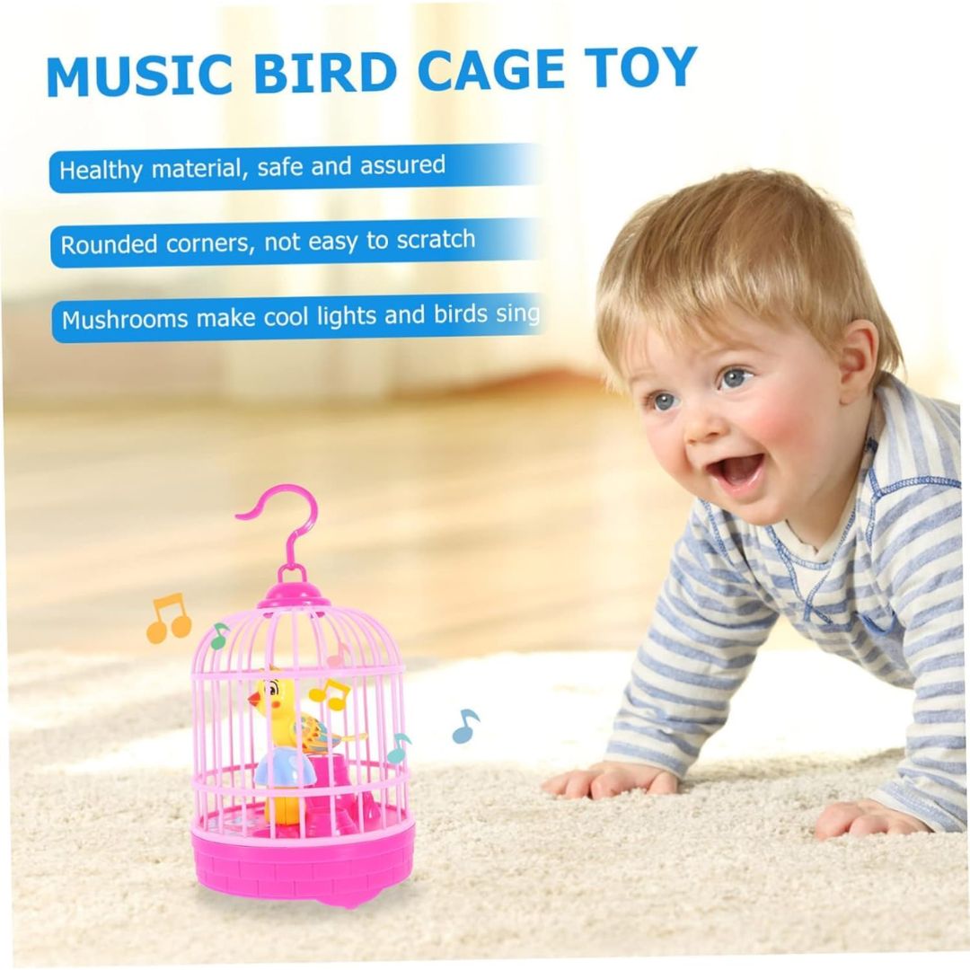 [Random design/colour] Talking Chirping Bird Toy in Hanging Cage