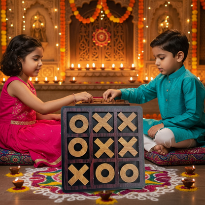 Tic Tac Toe Game – Premium Bamboo 7x7” Eco-Friendly Classic Board Game for Kids & Family Fun