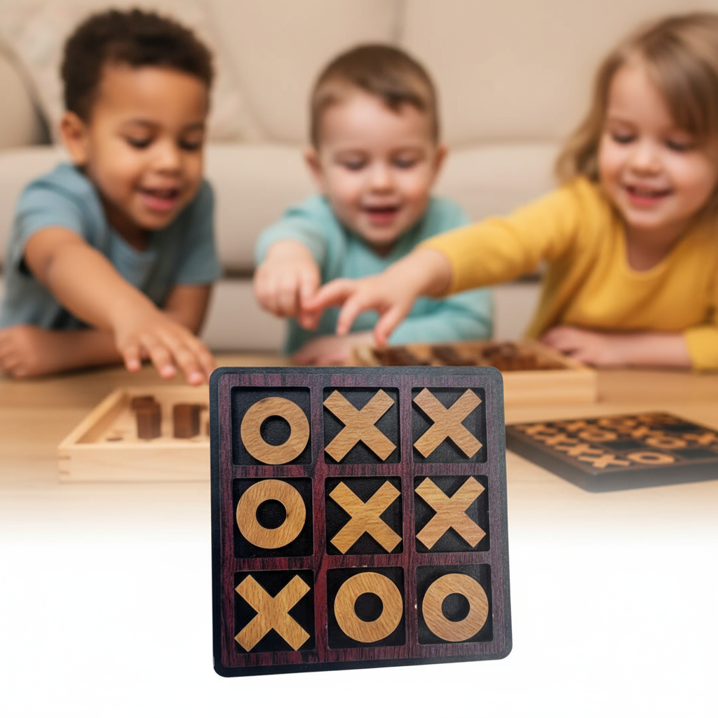 Tic Tac Toe Game – Premium Bamboo 7x7” Eco-Friendly Classic Board Game for Kids & Family Fun