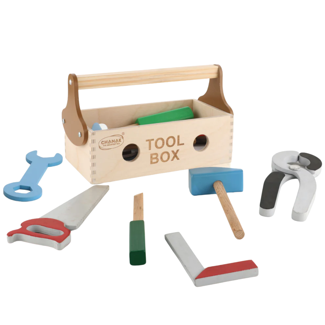 Wooden Tool Box Set for Kids | 7-Piece Pretend Play Construction Kit | Safe, Educational Toy for Ages 3+