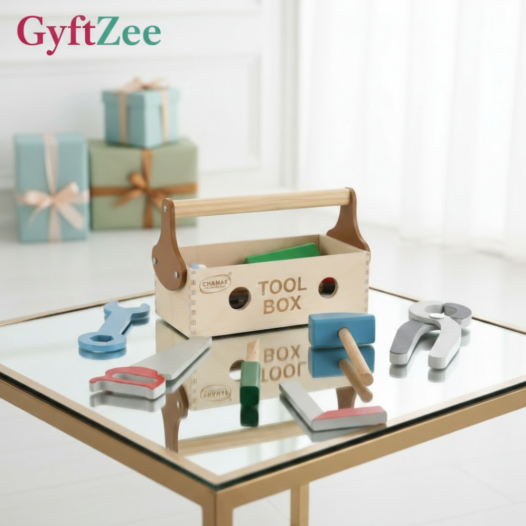 Wooden Tool Box Set for Kids | 7-Piece Pretend Play Construction Kit | Safe, Educational Toy for Ages 3+