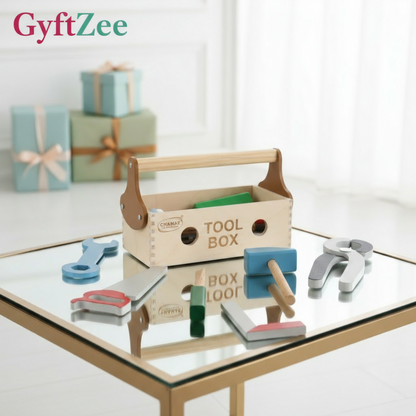 Wooden Tool Box Set for Kids | 7-Piece Pretend Play Construction Kit | Safe, Educational Toy for Ages 3+