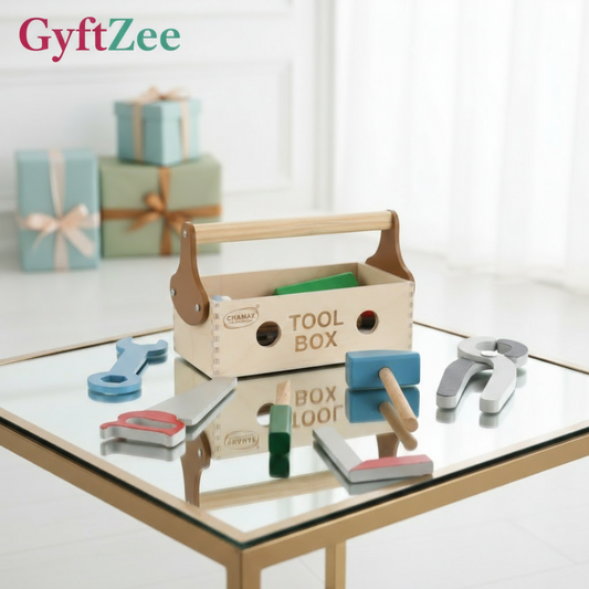 Wooden Tool Box Set for Kids | 7-Piece Pretend Play Construction Kit | Safe, Educational Toy for Ages 3+
