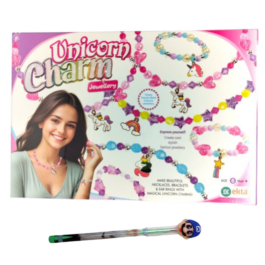[Random design, 1 pencil included] | Unicorn Charm Jewellery DIY kids kit | Create Magical Necklaces & Bracelets