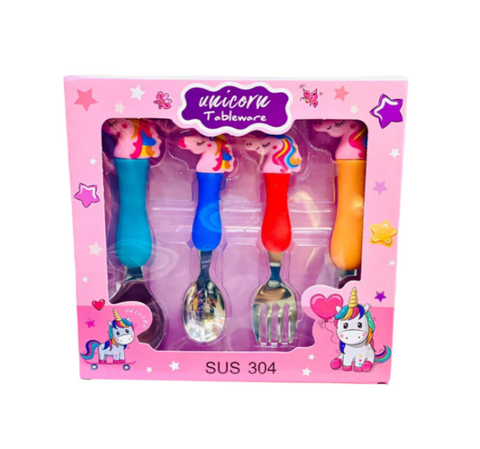 Stainless Steel Unicorn Spoon and Fork Set for Kids – 4-Piece Fete Propz Cutlery Set