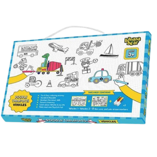 Vehicle Design Reusable Doodle Table Mat for Kids – DIY Color Painting & Drawing Activity Toy