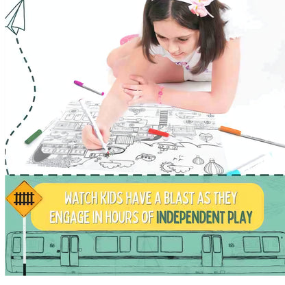 Vehicle Design Reusable Doodle Table Mat for Kids – DIY Color Painting & Drawing Activity Toy