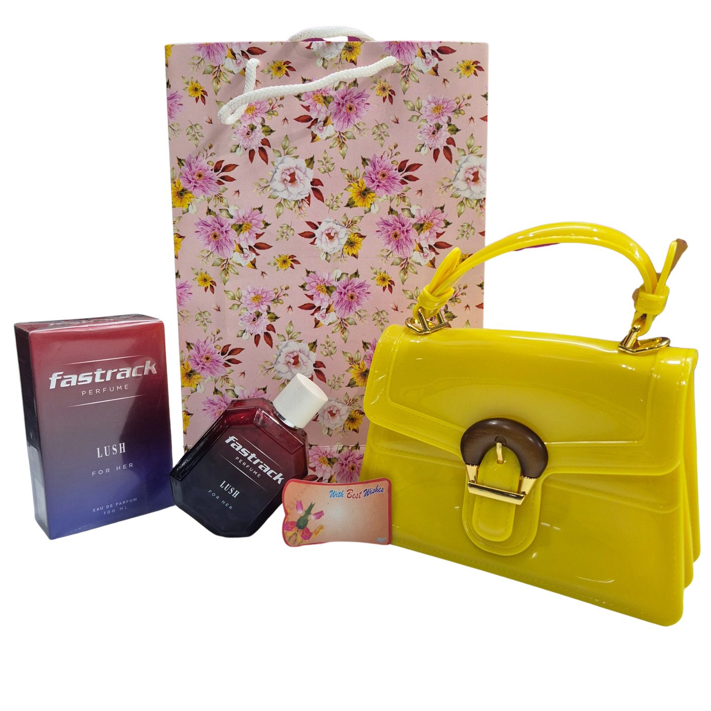 Women's Day Gift Combo – Fastrack Perfume, Elegant PU Purse & Best Wishes Card | Free Gift