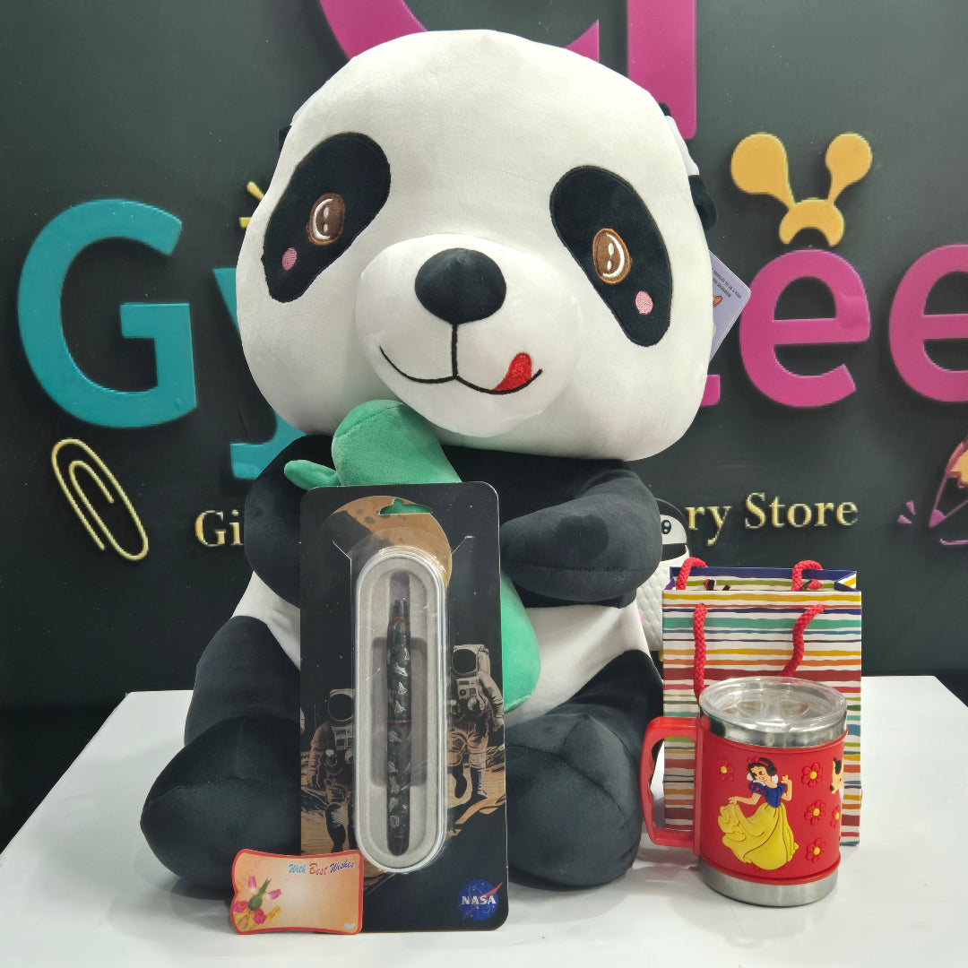 Women's Day Gift Combo – Hungry Panda Soft Toy, Submarine Pen & Mug | Free Gift