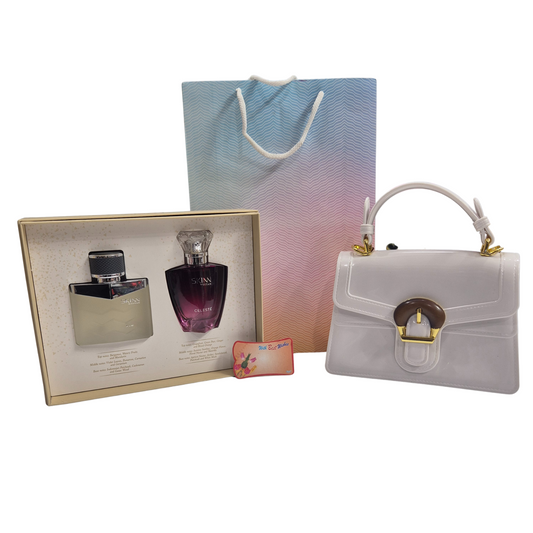 Women's Day Gift Combo – SKINN Raw & Celeste Perfume, Stylish PU Purse & Free Gift