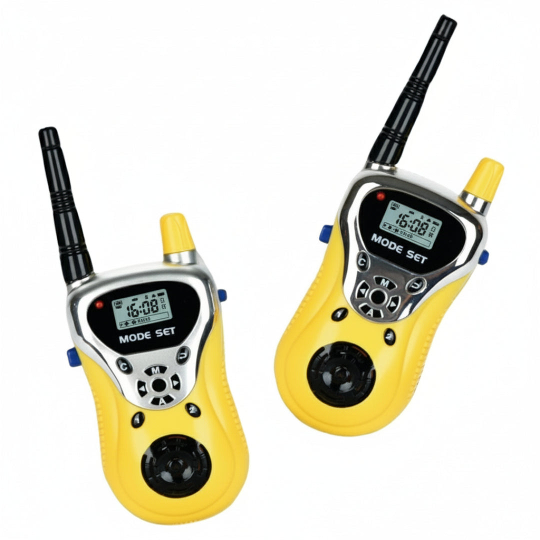 Pair of yellow walkie-talkies on a white background