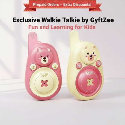 Two toy walkie-talkies with bear designs on a light background