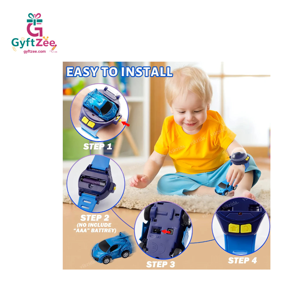 Wrist Watch Remote Controlled Rechargeable Mini Car Toy for Kids with USB Charging Cable
