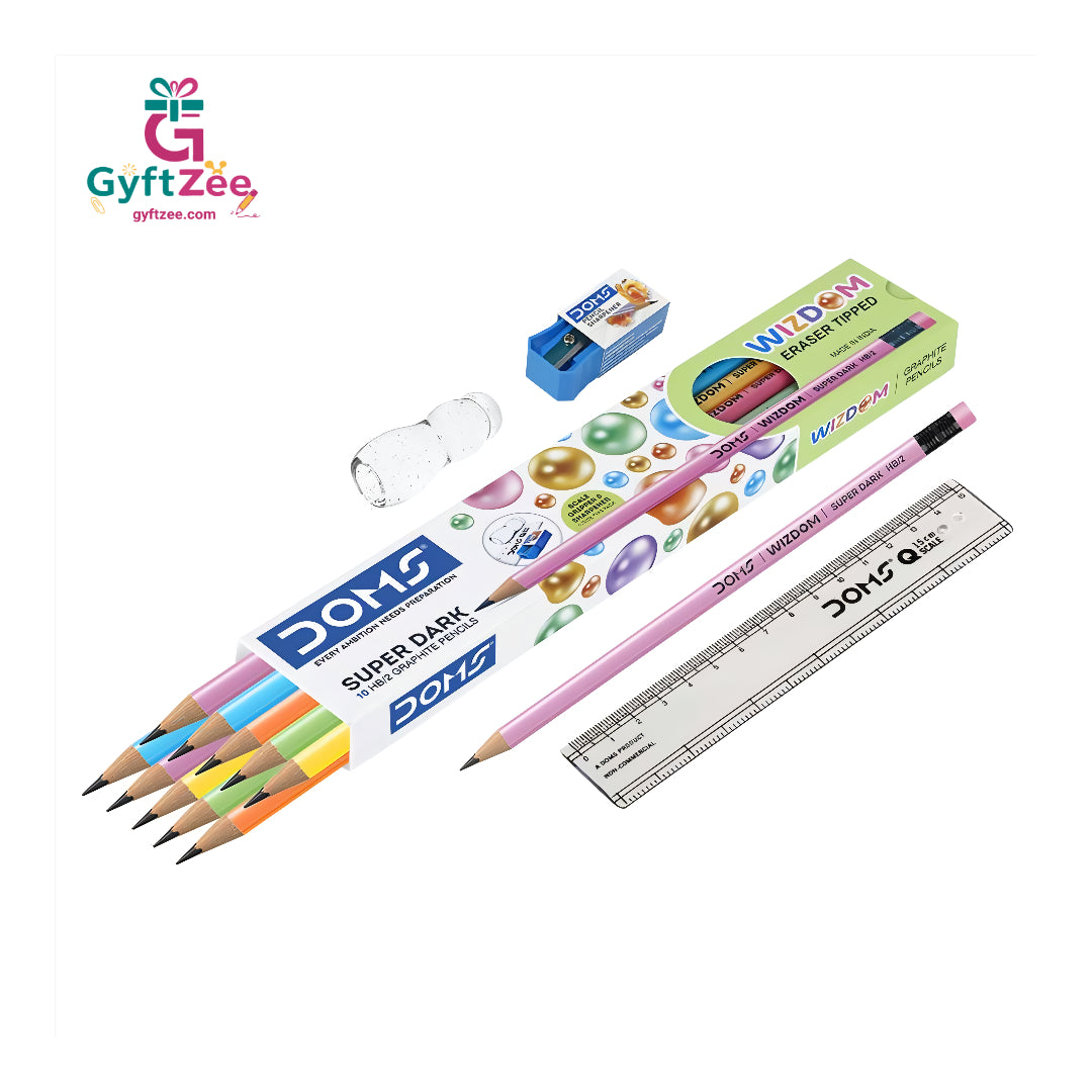 DOMS Wizdom Eraser-Tipped Graphite Pencil Pack of 10 – Precise Writing & Convenient Corrections