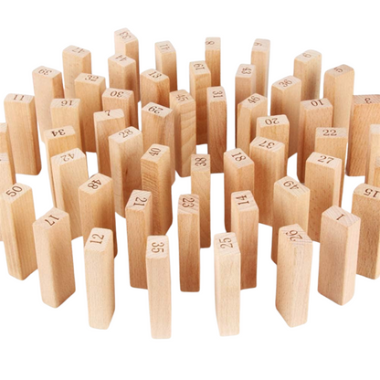 Wooden Tumbling Tower – 54 Numbered Blocks with Dice | Educational Puzzle & Fun Board Game