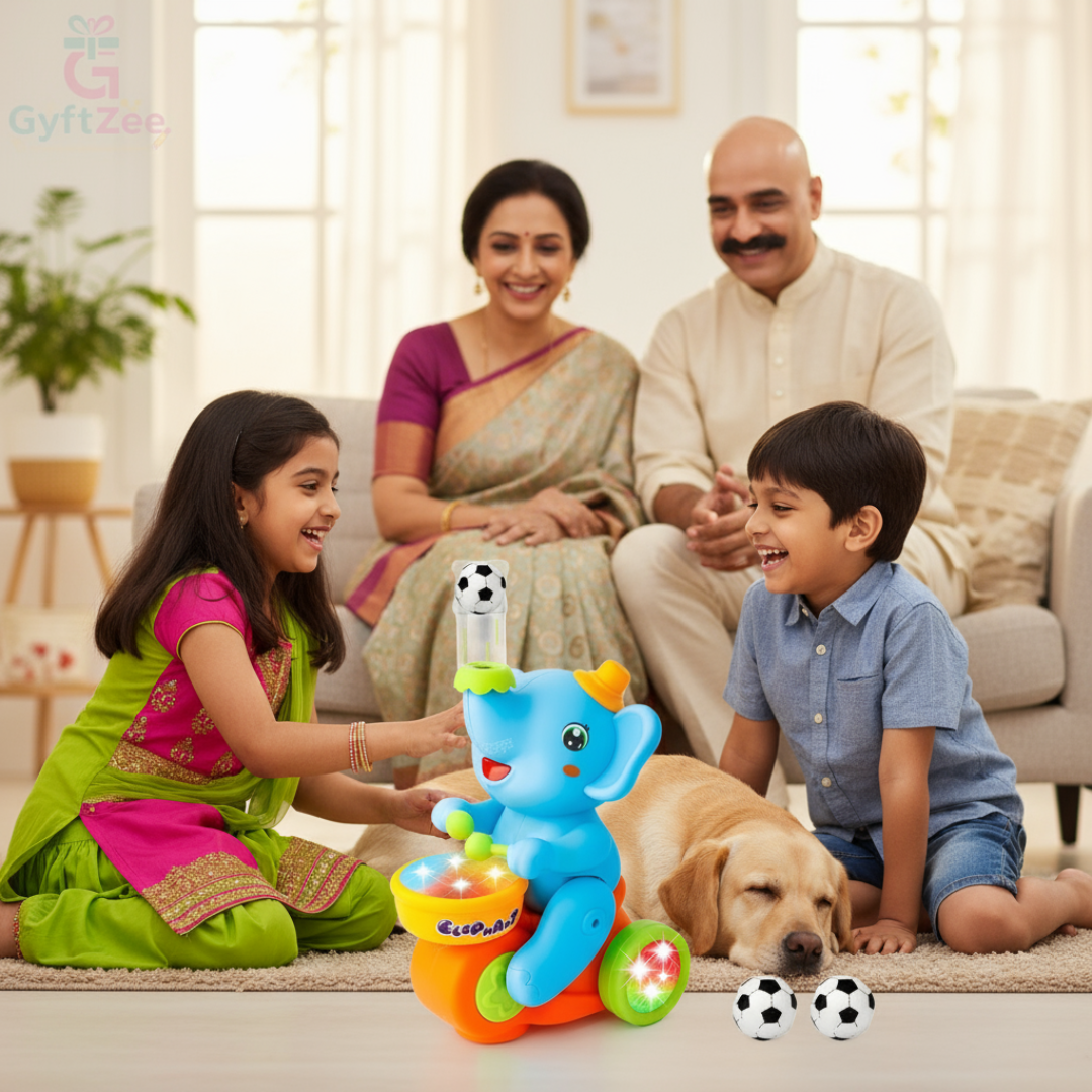 [Random Color] Musical Walking Elephant Drummer Toy Flashing Light